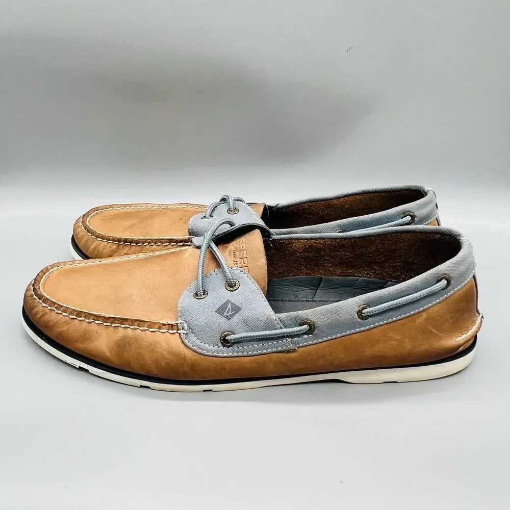 Sperry Shoes Mens 15 Brown Gray Leather Top Sider Boat Moc Toe Casual Comfort